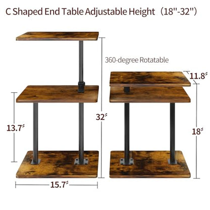 2-Pack Swivel Side Table Adjustable Height with 360°Rotatable Tray | 3-Tier End Table Space Saving Nightstand with Storage Shelf for Small Spaces, Living Room, Bedroom - size: 2pcs