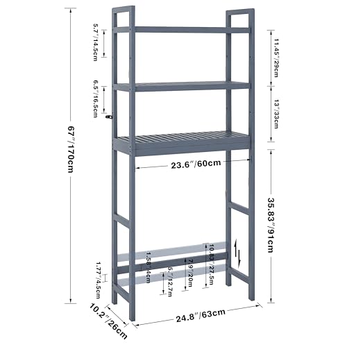 SMIBUY Bathroom Storage Shelf, Bamboo Over-The-Toilet Organizer Rack, Freestanding Toilet Space Saver with 3-Tier Adjustable Shelves (Grey) - color: Grey