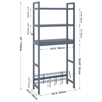 SMIBUY Bathroom Storage Shelf, Bamboo Over-The-Toilet Organizer Rack, Freestanding Toilet Space Saver with 3-Tier Adjustable Shelves (Grey) - color: Grey