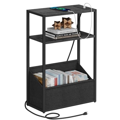 TUTOTAK Keep Phones Charged & Books Organized with Slim 3-Tier Side Table with Charging Station for Living Room Bedroom Charcoal Grey TB01BY095 - color: Charcoal Grey