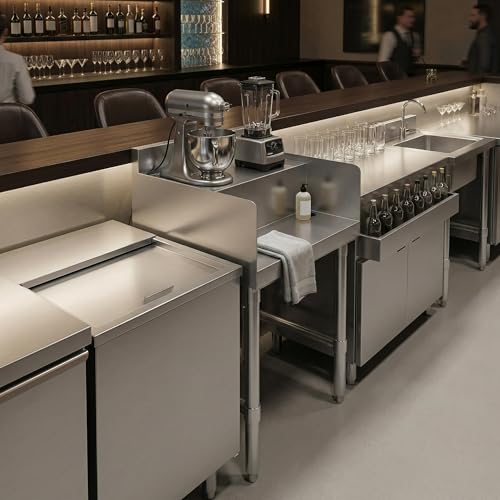 Commercial Underbar Blender Station 18.5 in. x 18 in. x 30 in. Stainless Steel Flat Top with Side Splashes NSF, Bar Prep Station with Grommet Hole for Blender Cords - size: 18 in. x 18 in.