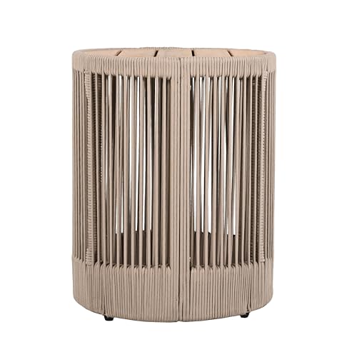 Christopher Knight Home Peyz Acacia Wood Outdoor Side Table Set of 2 with Woven Rope Design, Patio Round Coffee Table Set with Small Side Desk, Functionality Stylish 2 Tables for Garden, Teak + Beige