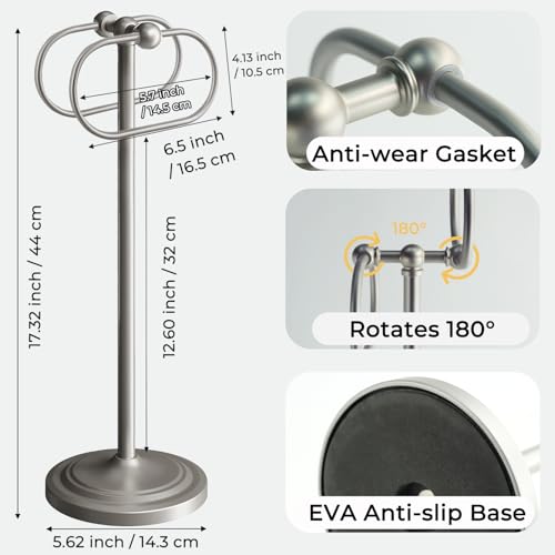 17 Inch Stainless Steel Hand Towel Holder Double Stand Hand Towel Ring for Washcloths or dishcloths Non-Slip Base Free Standing Towel Rack for Bathroom Kitchen (Brushed) - color: Brushed