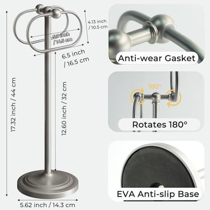17 Inch Stainless Steel Hand Towel Holder Double Stand Hand Towel Ring for Washcloths or dishcloths Non-Slip Base Free Standing Towel Rack for Bathroom Kitchen (Brushed) - color: Brushed