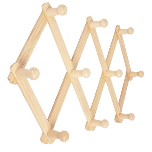 AMAPON Accordion Style Expandable Wall Wooden Coat Rack 10 Hooks (Pegs) Hang Hats Jackets Coffee Mug Purses Necklaces Towels Cap Leash Scarves Data Line Kitchenware - color: Natural 10 peg, size: 1 Pack