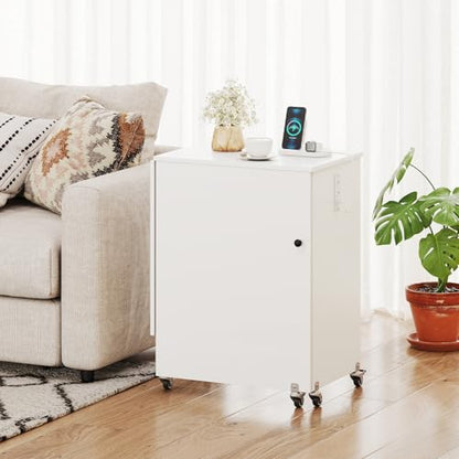 Giantex Folding Sewing Table with Charging Station, Storage Trays & Shelf | Rolling Craft Table with Lockable Wheels, Foldable Sewing Machine Cabinet Desk for Small Spaces, Dorms, White - color: White