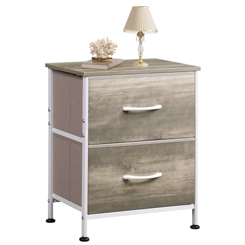 WLIVE Nightstand, 2 Drawer Dresser for Bedroom, Small Dresser with 2 Drawers, Bedside Furniture, Night Stand, End Table with Fabric Bins for Bedroom, Closet, College Dorm, Greige Oak - color: Greige Oak, size: 11.8"D x 15.7"W x 20.9"H