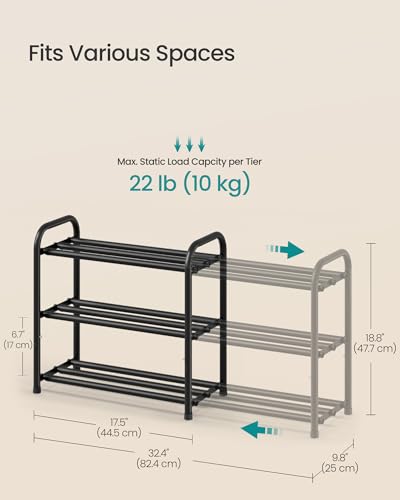 SONGMICS Expandable Shoe Rack, Adjustable Shoe Organizer Storage Shelf, Sturdy and Heavy-Duty, for Closet, Entryway, Living Room, 3-Tier, Ink Black ULMR036BD01 - size: 3 Tiers (18.8"H)