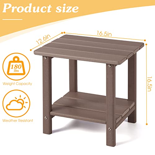 Apolimi Adirondack Outdoor Side Table, 2-Tier Sturdy Patio End Table Weather Resistant, 16.5" Solid Side Table for Patio, Pool, Porch - color: Brown
