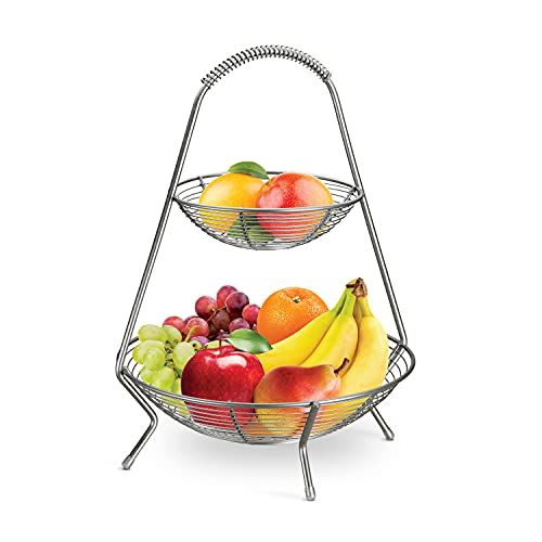 Tramontina 2-Tier Stainless Steel Fruit Basket, Countertop Storage Organizer for Fruits, Vegetables, Bananas & More