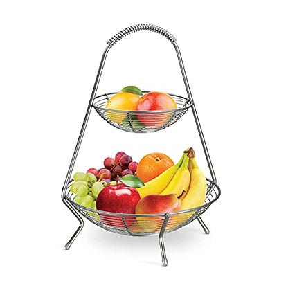 Tramontina 2-Tier Stainless Steel Fruit Basket, Countertop Storage Organizer for Fruits, Vegetables, Bananas & More