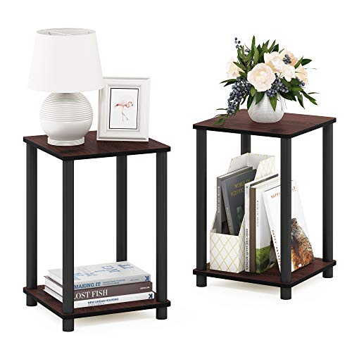 Furinno TURN-N-TUBE Side Table Set of 2, 2-Tier Modern Square End Table with Open Shelf, Toolless Stackable Night Stand, Bedside Table, for Living Room, Bedroom, Dark Cherry - color: Dark Cherry, size: 2-Pack, 2-Tier, style: 2-Pack
