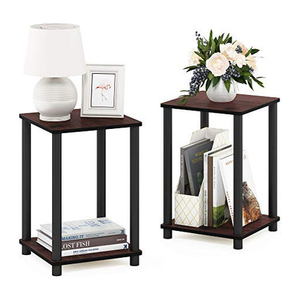 Furinno TURN-N-TUBE Side Table Set of 2, 2-Tier Modern Square End Table with Open Shelf, Toolless Stackable Night Stand, Bedside Table, for Living Room, Bedroom, Dark Cherry - color: Dark Cherry, size: 2-Pack, 2-Tier, style: 2-Pack