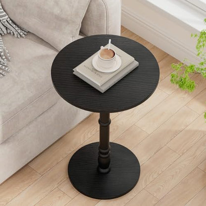 Homleke 16" Round Side Tables, Solid Wood Pillar with Wood Top & Base, Small Drink Accent Table for Living Room, Bedroom, Sofa & Office, Easy Assembly, Black - color: Black