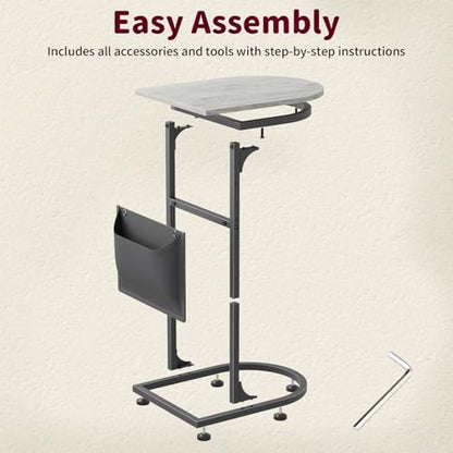 C Shaped End Table, Slide Under Small Side Table for Couch & Small Spaces | Wobble-Free C Table For Sofa, Greige, Storage Bag, Sturdy Metal Frame, Wood Top, Living Room & Bedroom, 15-Min Quick Assembly - color: Classic Greige