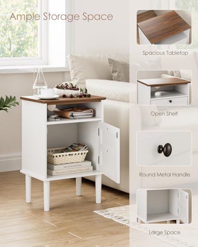 Nightstand, Boho Night Stand with 1 Drawer, Modern Side Accent Table with Open Shelf, Wooden Top Bedside End Table for Bedroom, Living Room, White - color: White