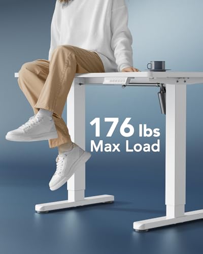 HUANUO Electric Small Standing Desk, Whole Piece Desktop, Adjustable Height Computer Desk, 4 Height Memory Settings, Sit Stand Up Desk for Home Office, 35" x 24", White - size: 35" X 24"