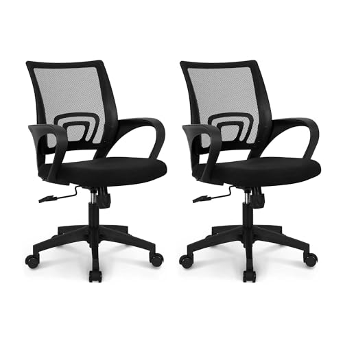 NEO CHAIR Office Desk Computer Chair Ergonomic Mesh Gaming Cushion Seat with Comfy Lumbar Mid Back Support Adjustable Height Swivel Rolling Wheels for Home Task (2 pk - Black) | Breathable Mesh Back with Lumbar Support, Height Adjustment, Smooth Rolling C