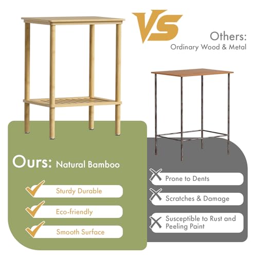 2 Tier Bamboo Narrow End Table, No Tool Assembly Bedroom Bedside Table, Small Space Nightstand, Bathroom Storage, Sofa Side Table, Entryway Table - color: Natural, size: 2 Tier