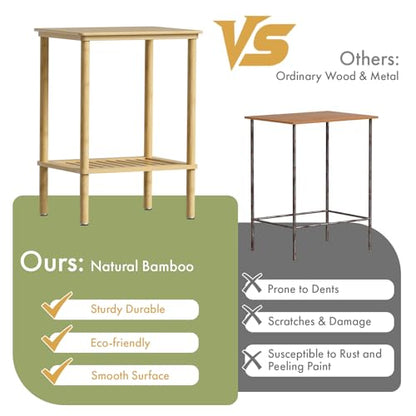 2 Tier Bamboo Narrow End Table, No Tool Assembly Bedroom Bedside Table, Small Space Nightstand, Bathroom Storage, Sofa Side Table, Entryway Table - color: Natural, size: 2 Tier