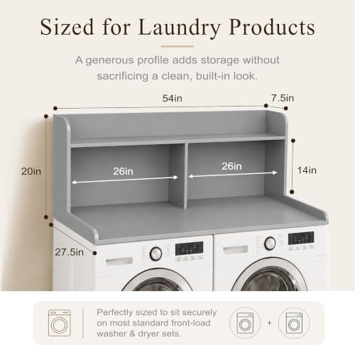 Royxen Laundry Countertop with 20“ Shelf Universal Fit, Washer and Dryer Countertop with Storage Space, Gray - color: Gray