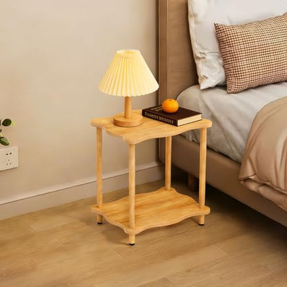 THUMEYE 2-Tier Low Side Table 17”H, Space-Saving Small Nightstand with Solid Wood Legs, Tool-Free Assembly, Suitable for Reading Chair, Bedside, Balcony, 15.7”D x11.8”W, Burlywood - color: Burlywood, size: 17”H