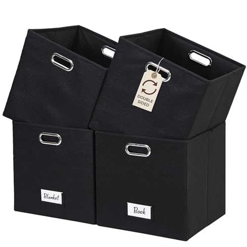 DECOMOMO Felt Storage Bins, 13 inch Cube Storage Bin with Labels | 4 Pack Storage Baskets for Shelves, Kallax (Black) - color: Black, size: Cube 13" / 4pcs