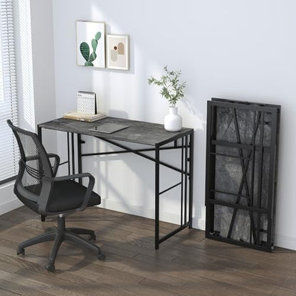 Lutown-Teen Narrow Folding Computer Desk 35 inch, Writing Gaming Computer Desk for Small Spaces, No Assembly Required Small Office Table, Grey - color: Grey, size: 35 Inch