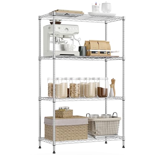IZEUK 4-Tier Heavy Duty Steel Storage Shelves, Metal Shelf Wire Shelving Rack for Pantry, Kitchen, Home, or Office Organization (29.5" W x 13.7" D x 47.2" H, 1000LBS, Chrome) - color: Chrome, size: 4 Tier, 13.7" D x 29.5" W x 47.2" H