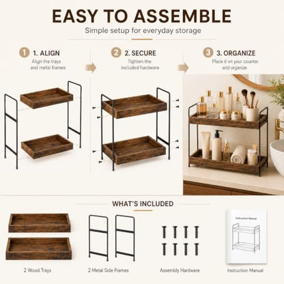 mahueeol 2 Tier Wood Counter Organizer | Bathroom Vanity Use, Kitchen Use - style: Rustic