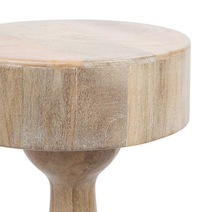 Kate and Laurel Solbrett Transitional Sophisticated Round Drink Table; 10 x 10 x 22; Natural Wood; Sculptural Bedroom Nightstand with Unique Pedestal Table Design for Use as Indoor Plant Stand - color: Natural