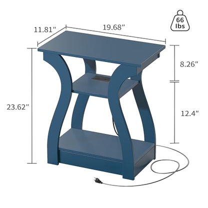 FROMJBEST End Tables Living Room, End Table with Charging Station Navy Blue | Side Table Living Room, with USB Ports and Outlets, Nightstand for Bedroom, 3-Tier Storage Shelf, Bedside Table - color: Navy Blue