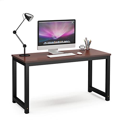 Tribesigns Computer Desk, 55 inch Large Office Desk Computer Table Study Writing Desk for Home Office, Teak + Black Leg - color: Teak + Black Leg, size: 55*23.6 inch