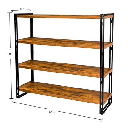 47" 4-Tier Bookshelf Rustic Wood and Metal Industrial Bookshelf for Home Office, Bedroom, Kitchen, Bathroom (Rustic Brown, 4-Tier) - color: Rustic Brown, size: 4-Tier