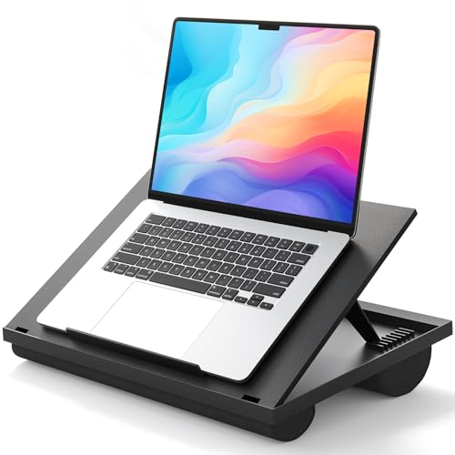 HUANUO Lap Desk, Portable Laptop Stand Fits Up to 15.6 Inch Laptops, Adjustable with 8 Angles Lap Desks for Adults - Dual Cushion Desk for Sofa, Bed, Car or Work Table - color: Black