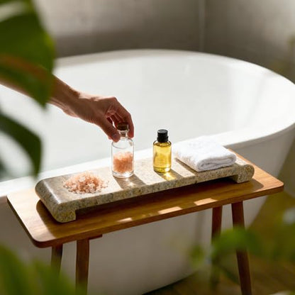 Marble Tray Pedestal Stand, 16"x4" Marble Vanity Tray with Feet for Bathroom Counter Kitchen Sink, Rectangular Stone Riser for Soap Dispenser Perfume Jewelry Display Stand(Kashmir Gold) - color: Kashmir Gold