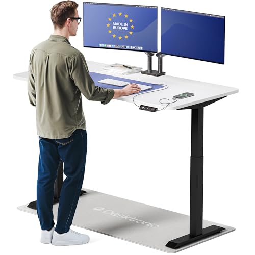 Desktronic HomeOne Standing Desk 60x30 — Ergonomic Sit Stand Home Office Desk, Made in Europe, Electric Dual Motor Height Adjustable, USB & USB-C Charging, Wobble-Free, Touchscreen, 3 Memory Presets - color: Black + White, size: 60 x 30 in