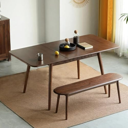 47’’-63’’ 100% Oak Extendable Dining Table and Bench Set, Solid Wood Folding Kitchen Table, Mid Century Modern Dinner Table for Kitchen, Apartment, Living Room (47''-63''+ 1 Bench) - color: Walnut, size: 47''-63''+1 Bench
