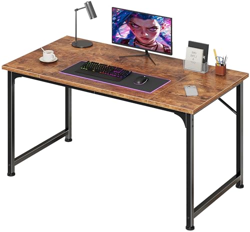 PRAISUN 39.4 Inch Computer Desk, Home Office Desk with Spacious Desktop, Modern Gaming Desk, Writing Study Table for Bedroom, Small Spaces, Work from Home Desk with Metal Frame, Rustic Brown - color: Rustic Brown, size: 39INCH