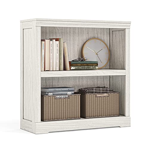 LINSY HOME 2-Tier Bookcase and Bookshelf, Small Wood Display Storage Shelves Farmhouse Bookshelf for Home Office, Living Room, Bed Room - White Oak - color: White Oak, size: 2 Shelf Standard 31.8"H