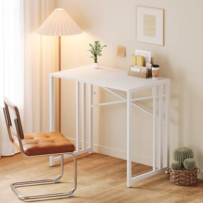 Lutown-Teen Small Folding Desk 35 inch, No Assembly Required Narrow Office Desk, Writing Gaming Computer Camping Table, White - color: White, size: 35 Inch