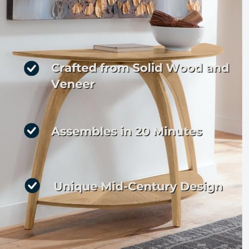 Martin Svensson Home LAX Mid Century Wood Sofa Console Table, Blonde | Retro Modern, Half-Moon Table with Lower Shelf, for Living Room or Entryway - color: Blonde