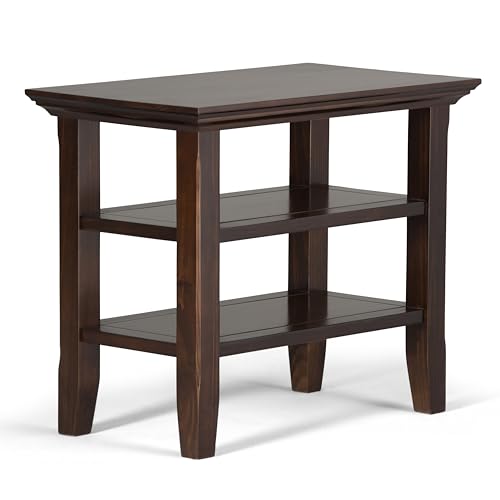 SIMPLIHOME Acadian Narrow Side Table - 14 inch Wide Solid Wood Rectangular End Table with 2 Open Shelves in Brunette Brown, Transitional Lamp Stand or Nightstand for Living Room or Bedroom - color: Brunette Brown, size: 14 inch, style: End Table
