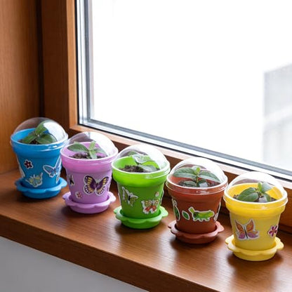 25 Packs Cupcake Plant Nursery Pots with Humidity Dome, Small Plastic Flower Plant Pots with 20 Sheet Stickers, Seeds Starter Pot Flower Planting Container for Seedlings Succulent Display (Mix Colors) - color: 25 Packs With 20 Sheet Stickers