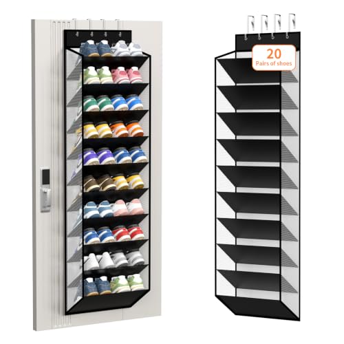 KEEPJOY 10-Tier Over Door Mesh Shoe Organizer with Large Deep Pockets, Hanging Door Shoe Storage Rack That Holds 20–30 Pairs of Sneakers, Boots and Other Footwear (Piano White) - color: Piano White-1 Pack of 10