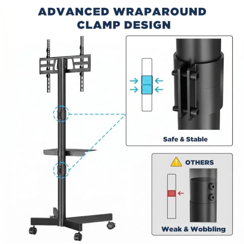 Mobile TV Stand with Tilt & Rolling Wheels, Fits 23–65 Inch LED LCD TVs, Portable TV Cart with Adjustable Media Shelf, Holds 99 lbs (Max VESA 400x400mm) for Living Room, Bedroom, Office - size: Style 4 15"D x 17"W x 57.7"H