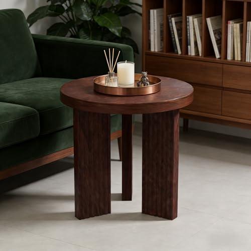 17.52" Small Round Side Table, Burgundy | Coffee Table with Smooth Thick Mesa, Circle End Table with X Shaped Stable Legs, Accent Tea Table for Living Room, Office - color: Burgundy, style: Side Table