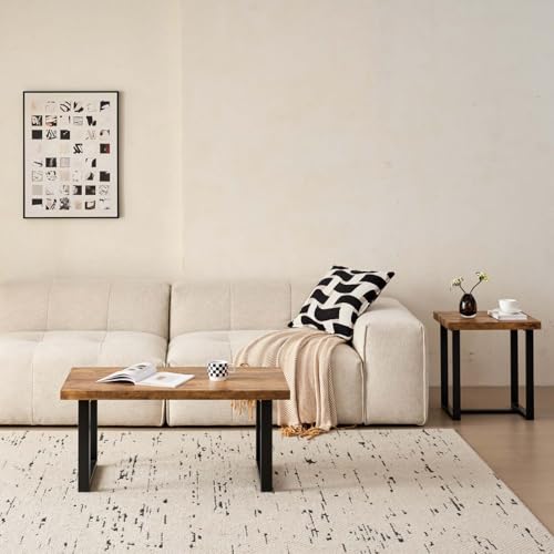 Industrial Side Table with MDF Top and Metal Frame, 19.68"x17.71" End Table for Living Room, Modern Nightstand with Sturdy Black Base, Sofa Table for Home Office