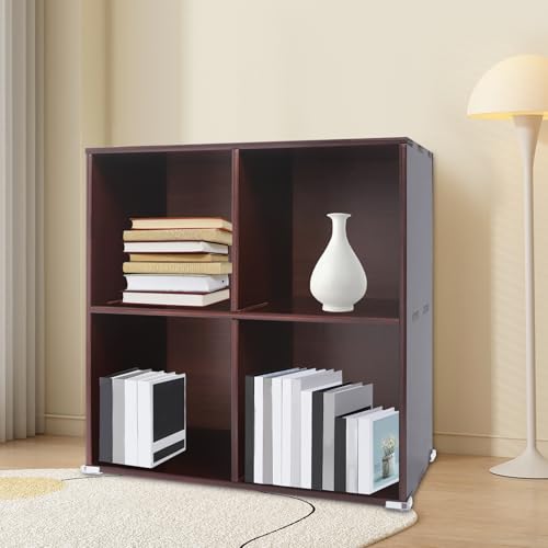 4 Cube Solid Wood Bookcase, 2-Tier Floor Standing Storage Shelf | with Open Cubes, Vertical or Horizontal Bookcase for Bedroom Living Room Office - 23.62"L x 11.81"W x 23.62"H (4-Cube) - size: 4-Cube