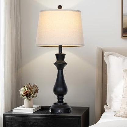 Touch Lamps for Night Stands Set of 2-29.5" Tall Bedside Lamp with USB C+A, 3 Way Dimmable Bedroom Lamps, Black Metal Table Lamps for Living Room - color: Black